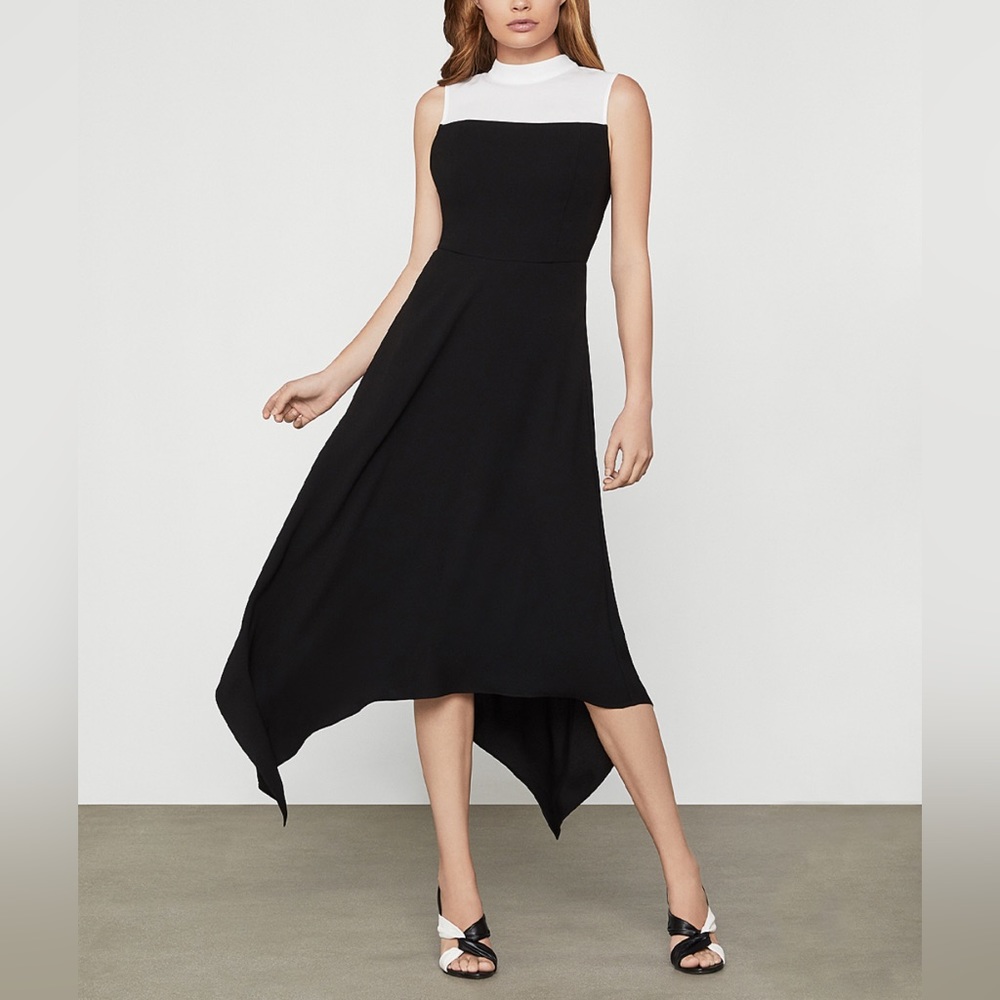 BCBG MAX AZRIA Black & White Color Block Sleeveless Handkerchief Dress - Women